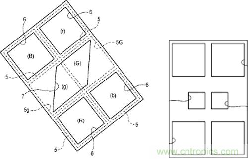 左：新型傳感器的相位差檢測單元結(jié)構(gòu)，右：富士現(xiàn)有混合式傳感器的相位差檢測單元結(jié)構(gòu)