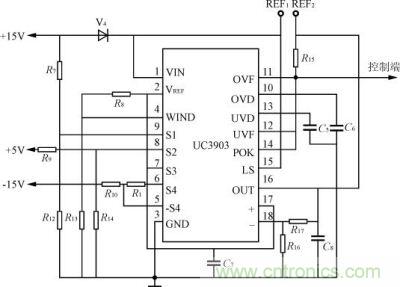 三路輸出模塊電源過、欠壓保護電路圖