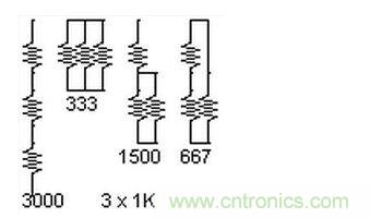 3個電阻，4種組合。