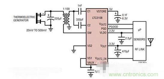 LTC3108 電源芯片優(yōu)化用于從熱電設(shè)備收集能量。