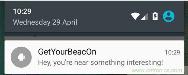 圖10 &ndash; 安卓系統(tǒng)通知，提示附近發(fā)現(xiàn)Beacon