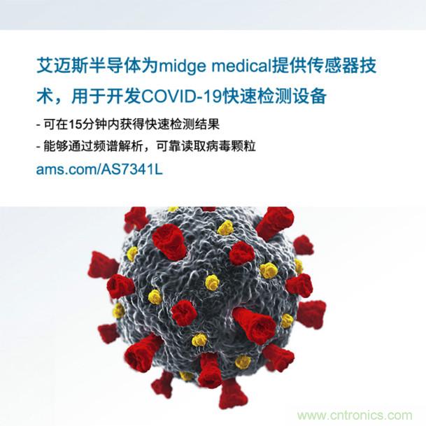 艾邁斯為midge medical提供傳感器技術(shù)，用于開發(fā)COVID-19快速檢測設備